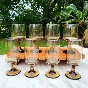 Libbey Glasses Brown Vintage Tawny Smokey • Lot of 8 • MCM Glassware Brown